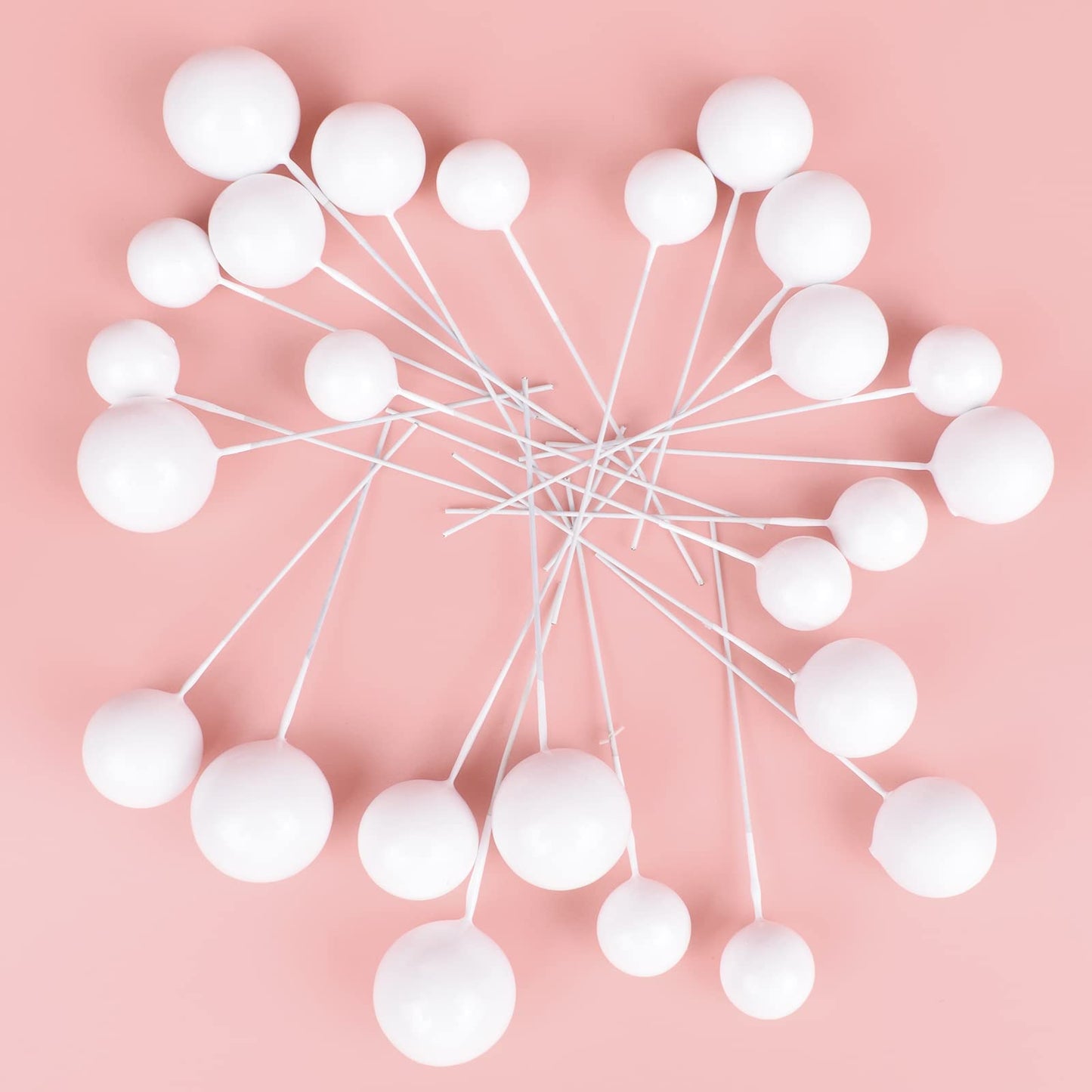 Goensjt 30 Pcs White Ball Cake Topper Set – DIY Cake Inserts for Birthday, Baby Shower, Wedding