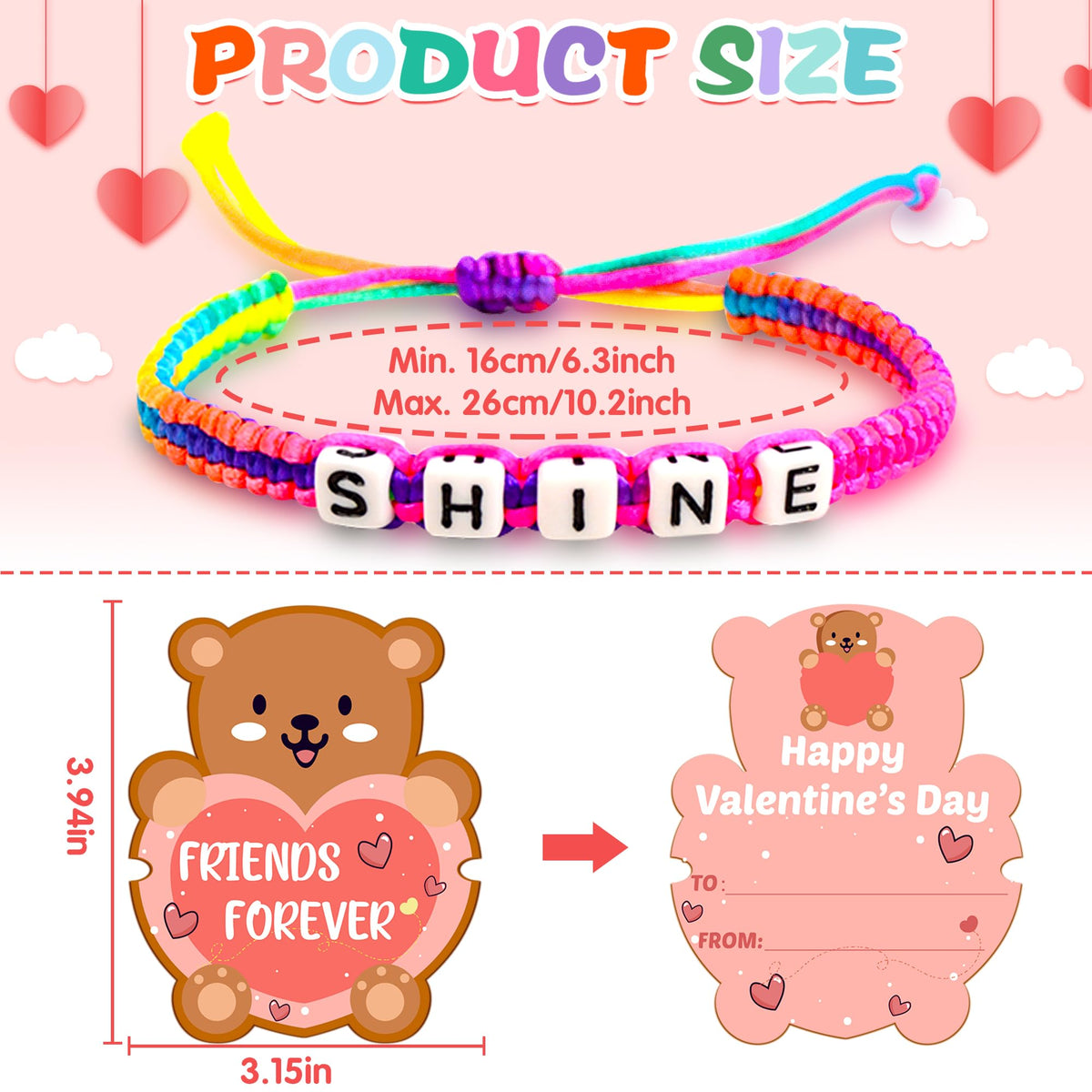 Gofriipai Valentines Day Cards for Kids – 24-Pack with Friendship Bracelets