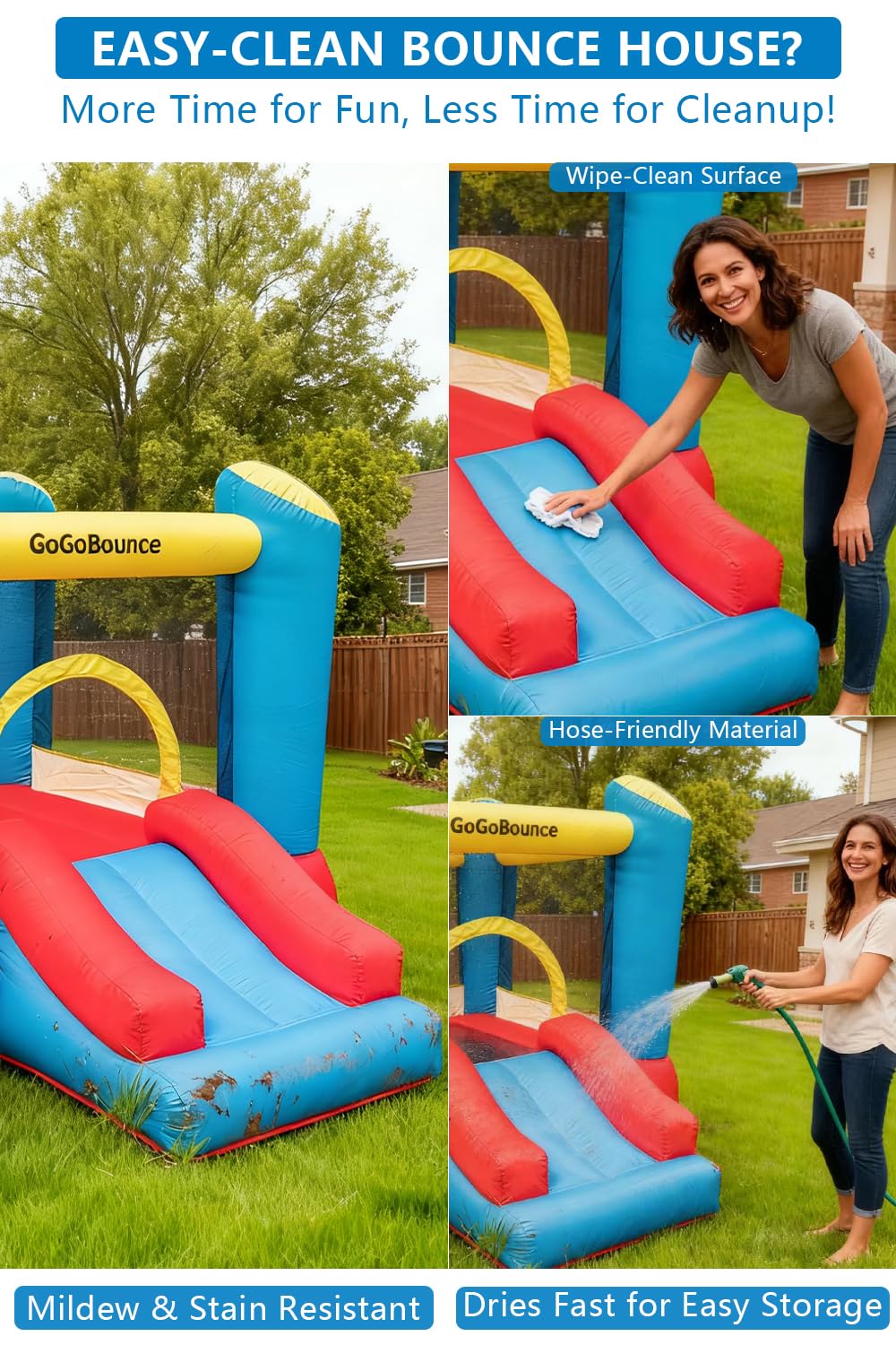 GoGoBounce Easy Setup Inflatable Bounce House with Slide – Indoor/Outdoor (Ages 1.5–12)