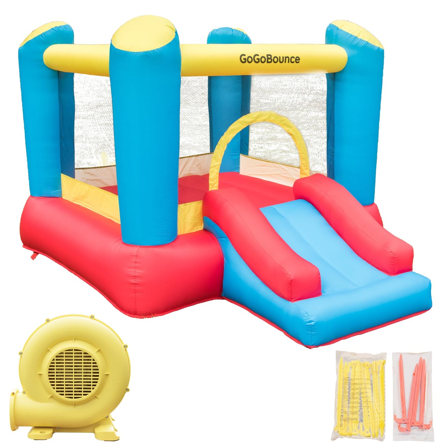 GoGoBounce Easy Setup Inflatable Bounce House with Slide – Indoor/Outdoor (Ages 1.5–12)