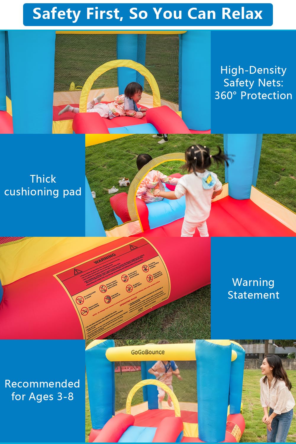 GoGoBounce Easy Setup Inflatable Bounce House with Slide – Indoor/Outdoor (Ages 1.5–12)