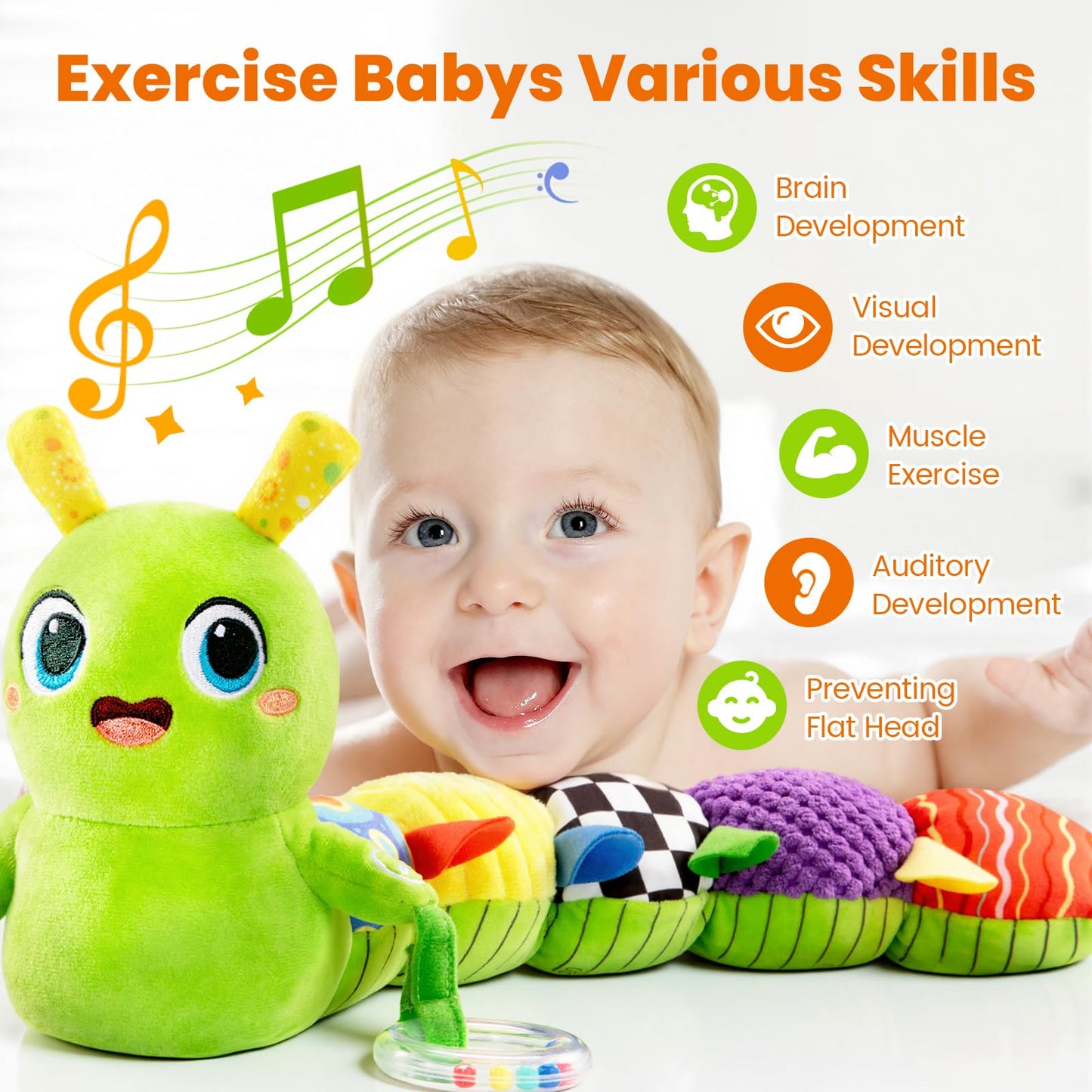GoGonova Baby Toys 0-6 Months: Washable Musical Caterpillar with 10 Songs