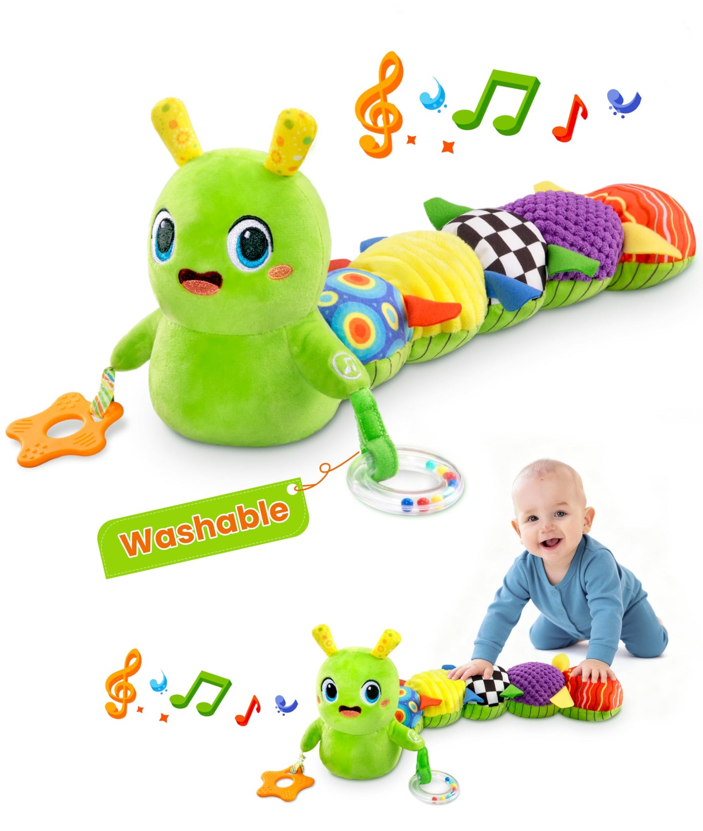 GoGonova Baby Toys 0-6 Months: Washable Musical Caterpillar with 10 Songs