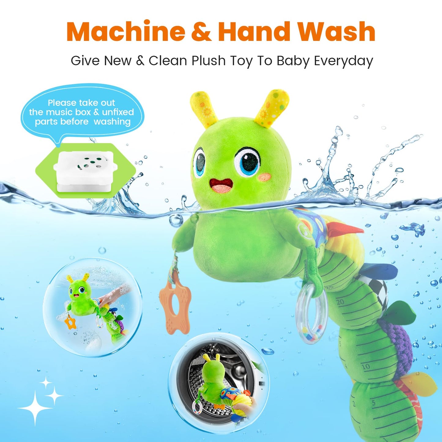 GoGonova Baby Toys 0-6 Months: Washable Musical Caterpillar with 10 Songs