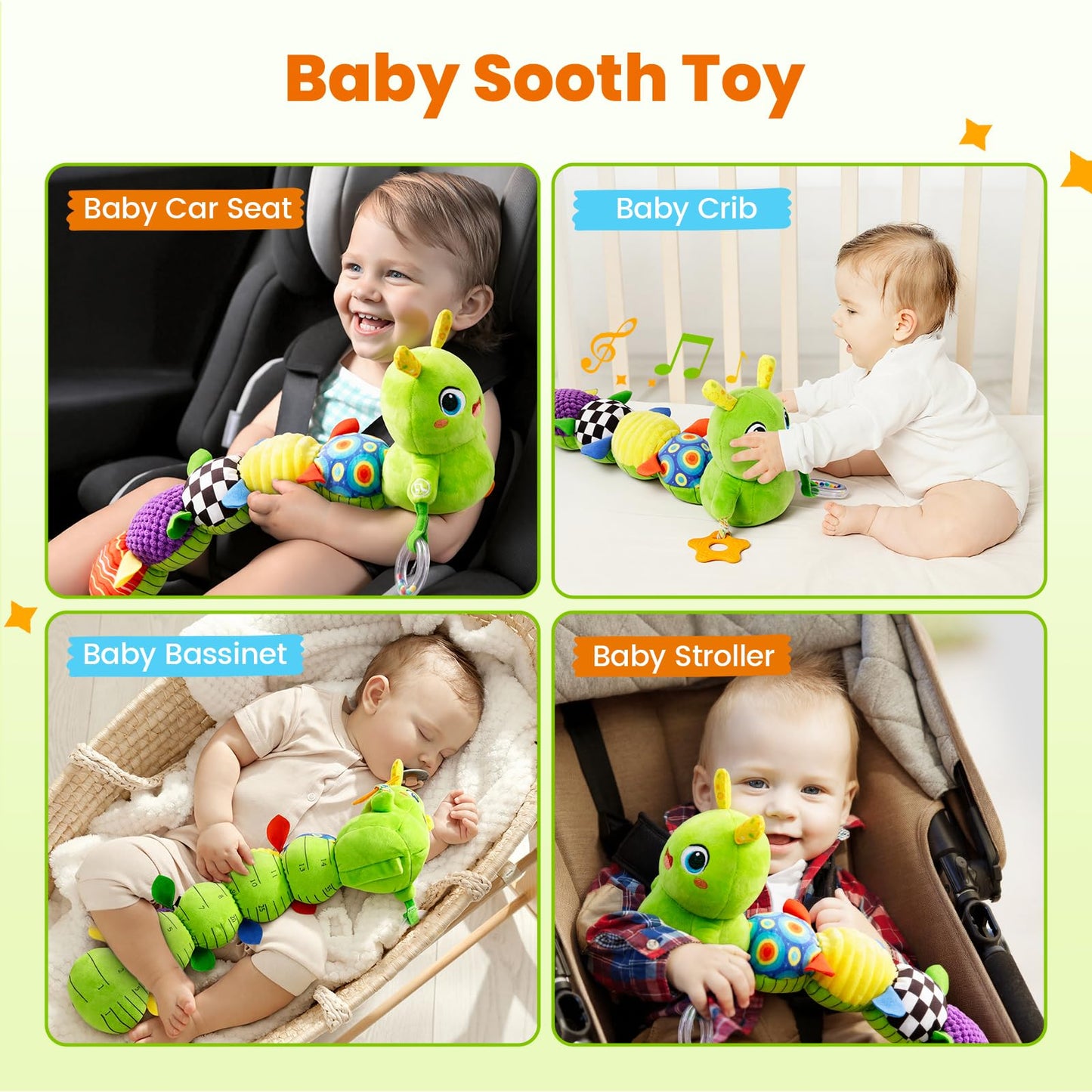 GoGonova Baby Toys 0-6 Months: Washable Musical Caterpillar with 10 Songs