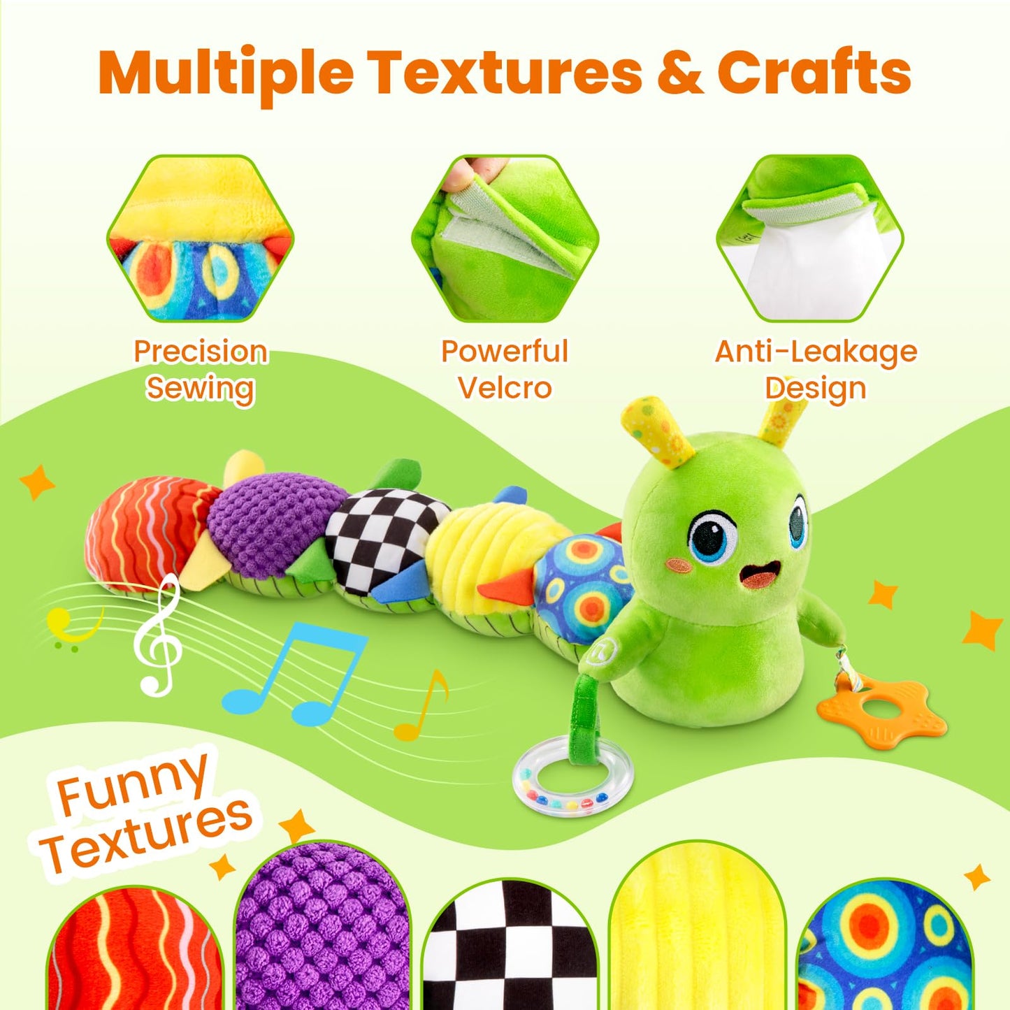 GoGonova Baby Toys 0-6 Months: Washable Musical Caterpillar with 10 Songs