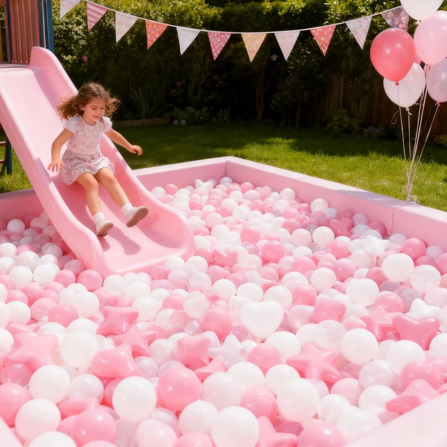GOGOSO Pink Ball Pit Balls – 100 Crushproof 2.15in Plastic Balls with Stars and Hearts