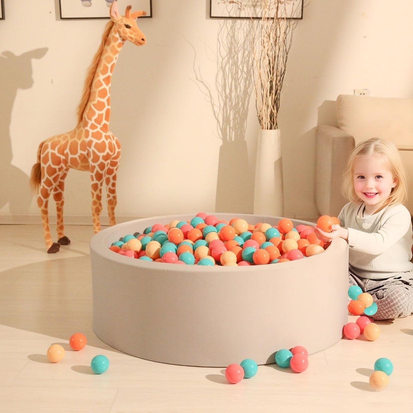 GOGOSO Ball Pit Balls for Toddlers – 100 Soft Play Balls (Cream/Pink/Orange)