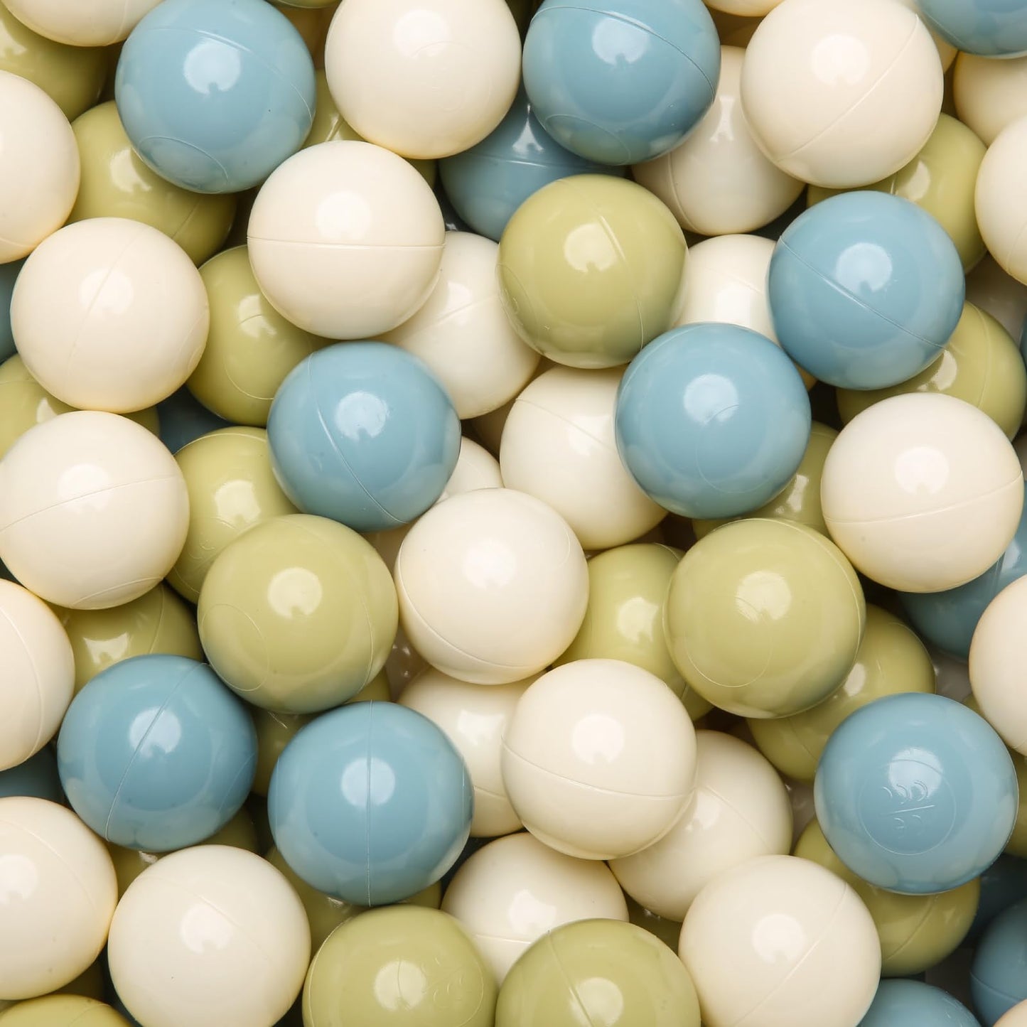 GOGOSO Ball Pit Balls – 2.15-inch Plastic Balls, 100pc Pack in Creamy Green, Creamy Blue & Soft White