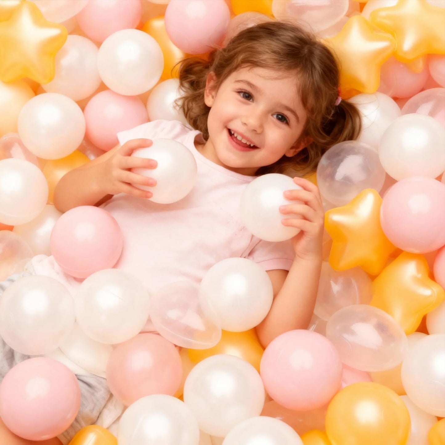 GOGOSO Ball Pit Balls – 100pc Stars & Hearts (Pink / Gold / White / Clear)