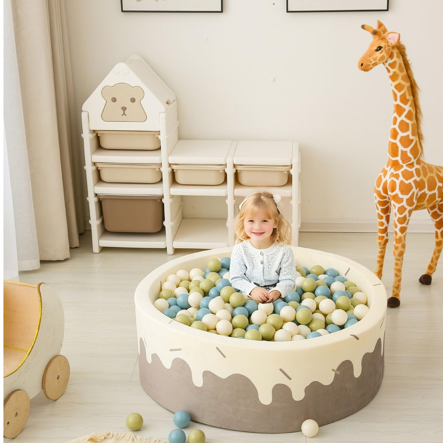 GOGOSO Ball Pit Balls – 2.15-inch Plastic Balls, 100pc Pack in Creamy Green, Creamy Blue & Soft White