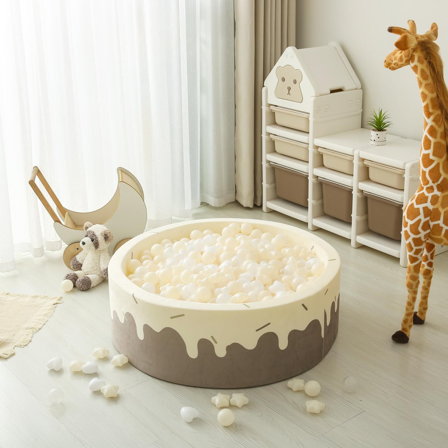GOGOSO Ball Pit Balls – 100pcs Stars & Hearts, Beige/Clear/White for Toddlers & Kids