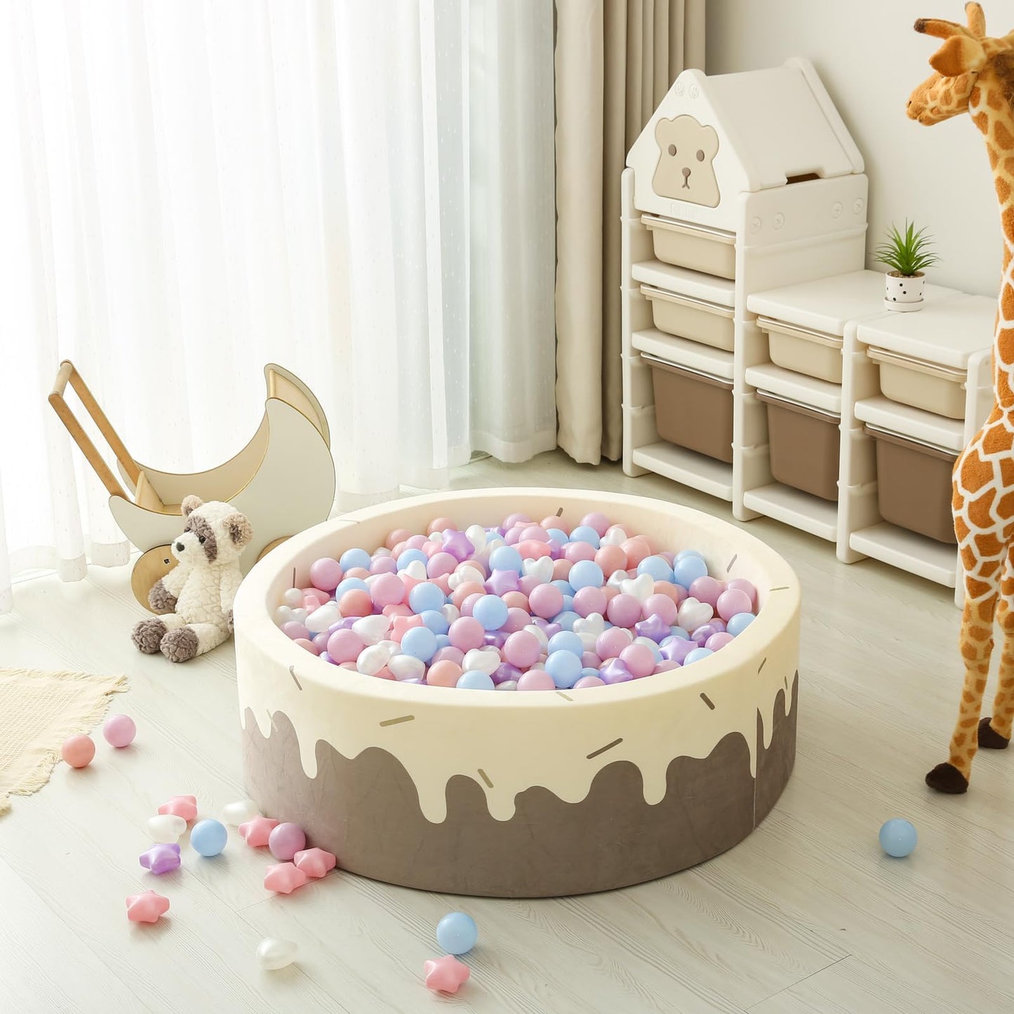 GOGOSO Ball Pit Balls – 200pcs Star & Heart Shapes in Pearl Pink Blue Purple