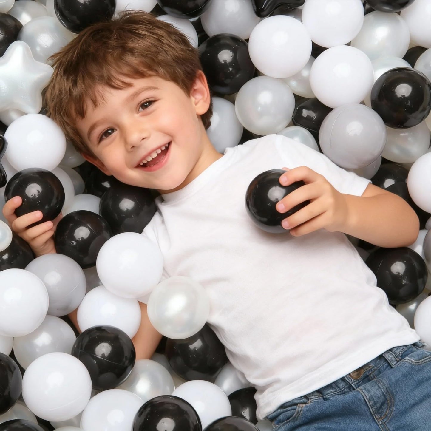 GOGOSO Ball Pit Balls – 200pcs Stars & Hearts, 2.15 inch, Non-Toxic, Portable Storage Bag
