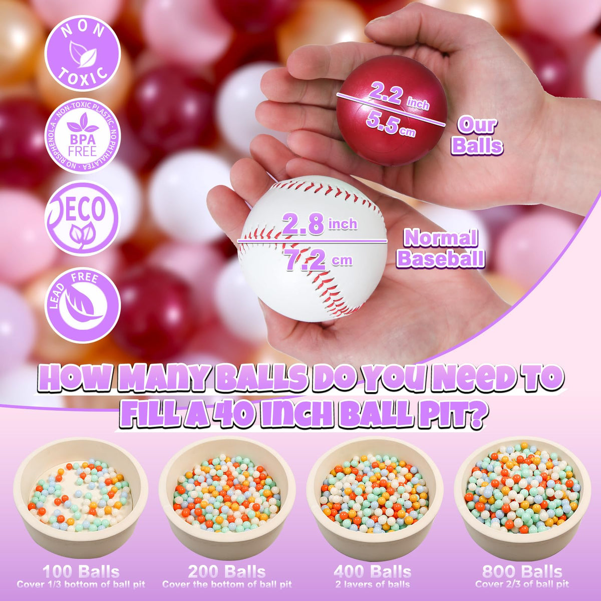 GOGOSO Ball Pit Balls for Toddlers — 100 Soft Pastel Play Balls (Non-Toxic, BPA-Free)
