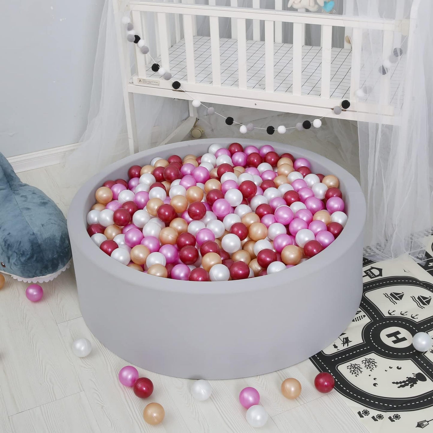GOGOSO Ball Pit Balls – 100 Non-Toxic 2.2-Inch Toddler Play Balls (Dark Pink, Gold, White, Red)
