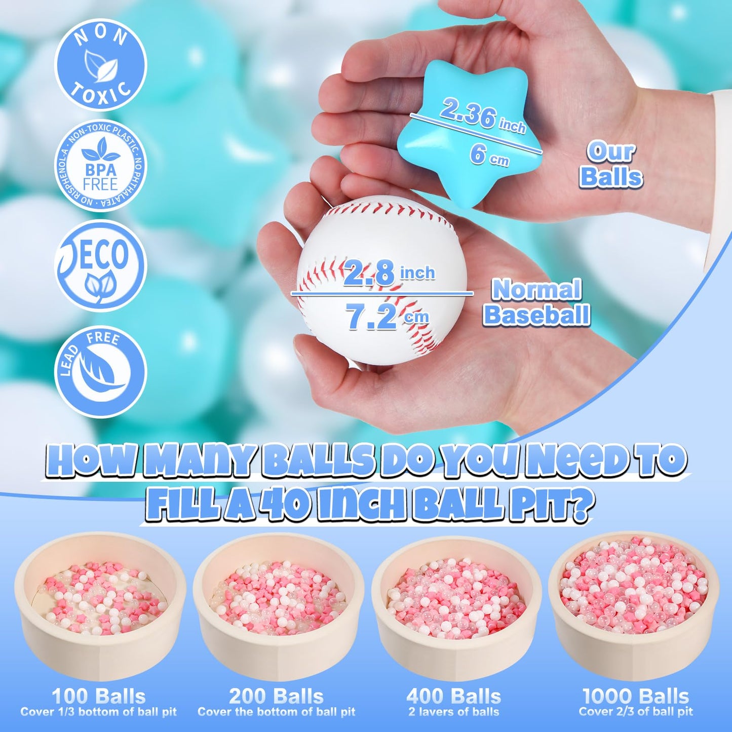 GOGOSO Ball Pit Balls Shapes — 100 Pieces, Crush-Proof, Safe Non-Toxic BPA & Phthalate Free