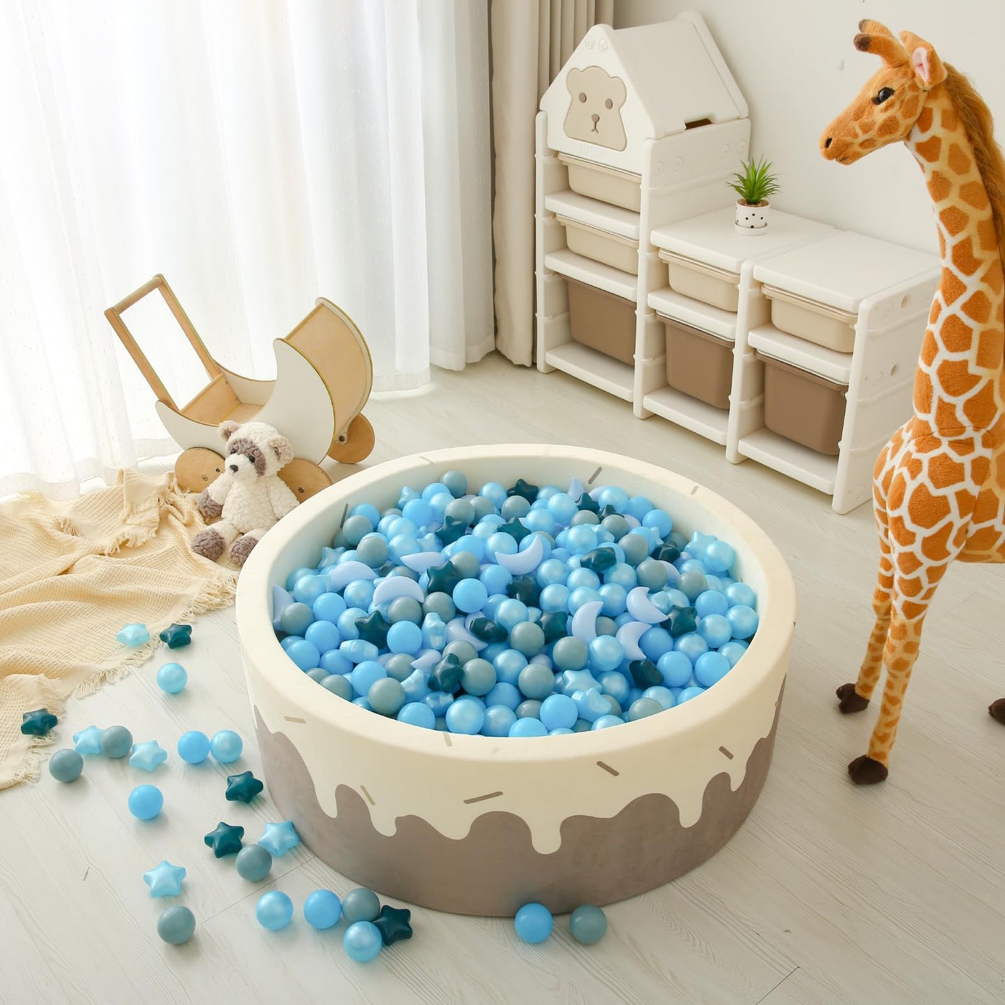 GOGOSO Ball Pit Balls — Stars & Moon Shapes, Gradient Blue, 100pcs