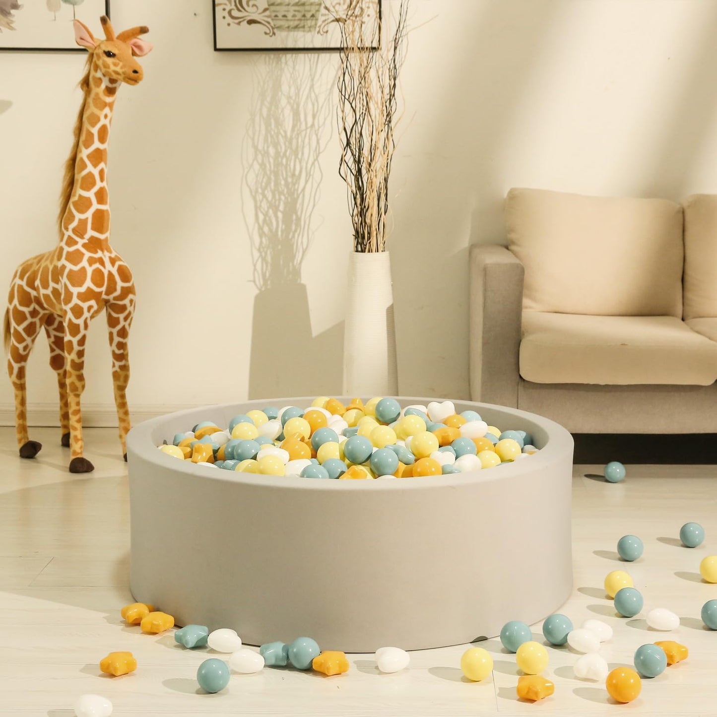GOGOSO Ball Pit Balls – 200pcs Stars & Hearts, Pastel Yellow & Blue