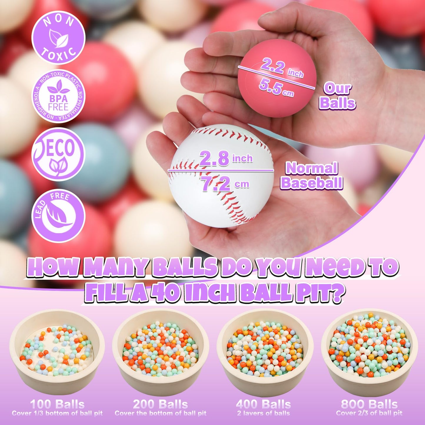 GOGOSO Ball Pit Balls for Toddlers – 100 Non-Toxic Soft Play Balls (Cream Pink Blue Purple White)
