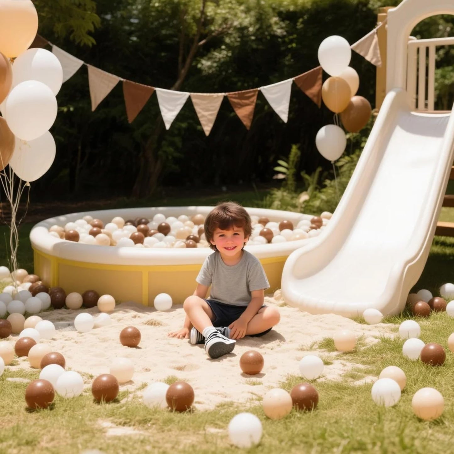 GOGOSO Ball Pit Balls for Toddlers – 100 Soft Pastel Balls, Beige & White with Gold Accents, BPA-Free