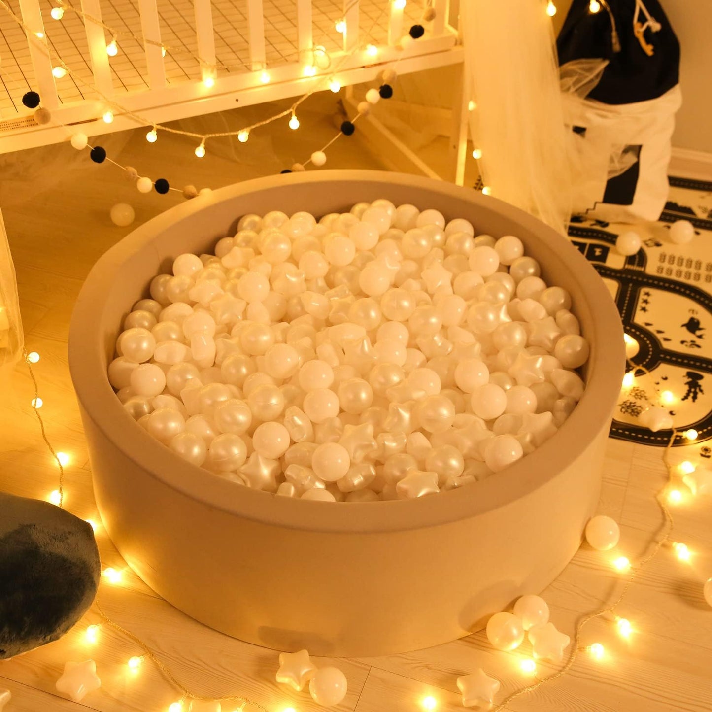 GOGOSO Ball Pit Balls for Toddlers – 100 Non-Toxic Pastel Pearl White & White Star