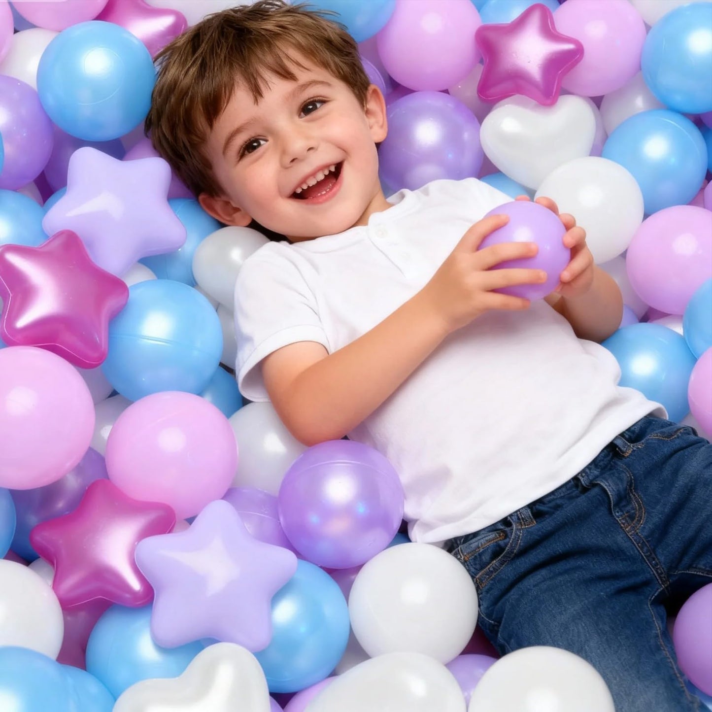 GOGOSO Ball Pit Balls 100pcs – Pastel Stars & Hearts for Toddlers