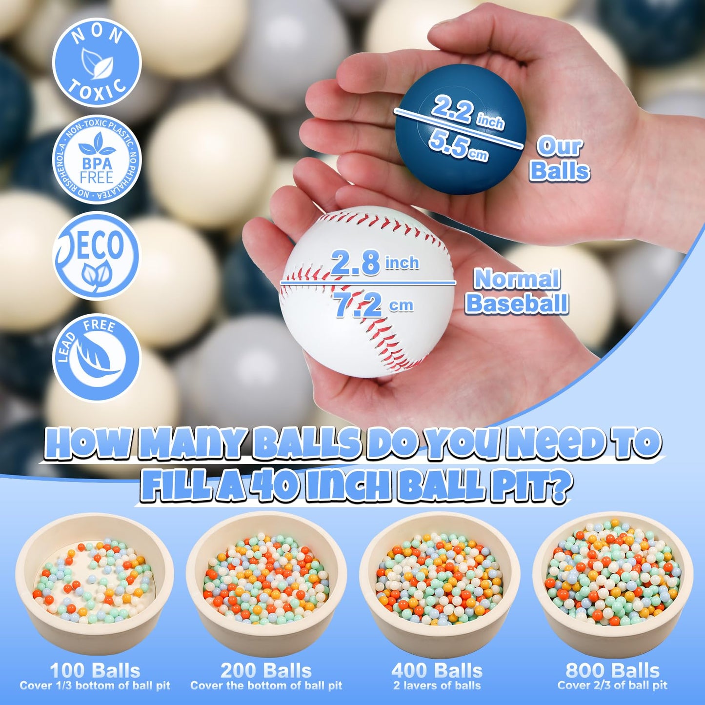 GOGOSO Ball Pit Balls – 100 Soft Pastel Play Balls, BPA-Free, Dark Green/Gray/White