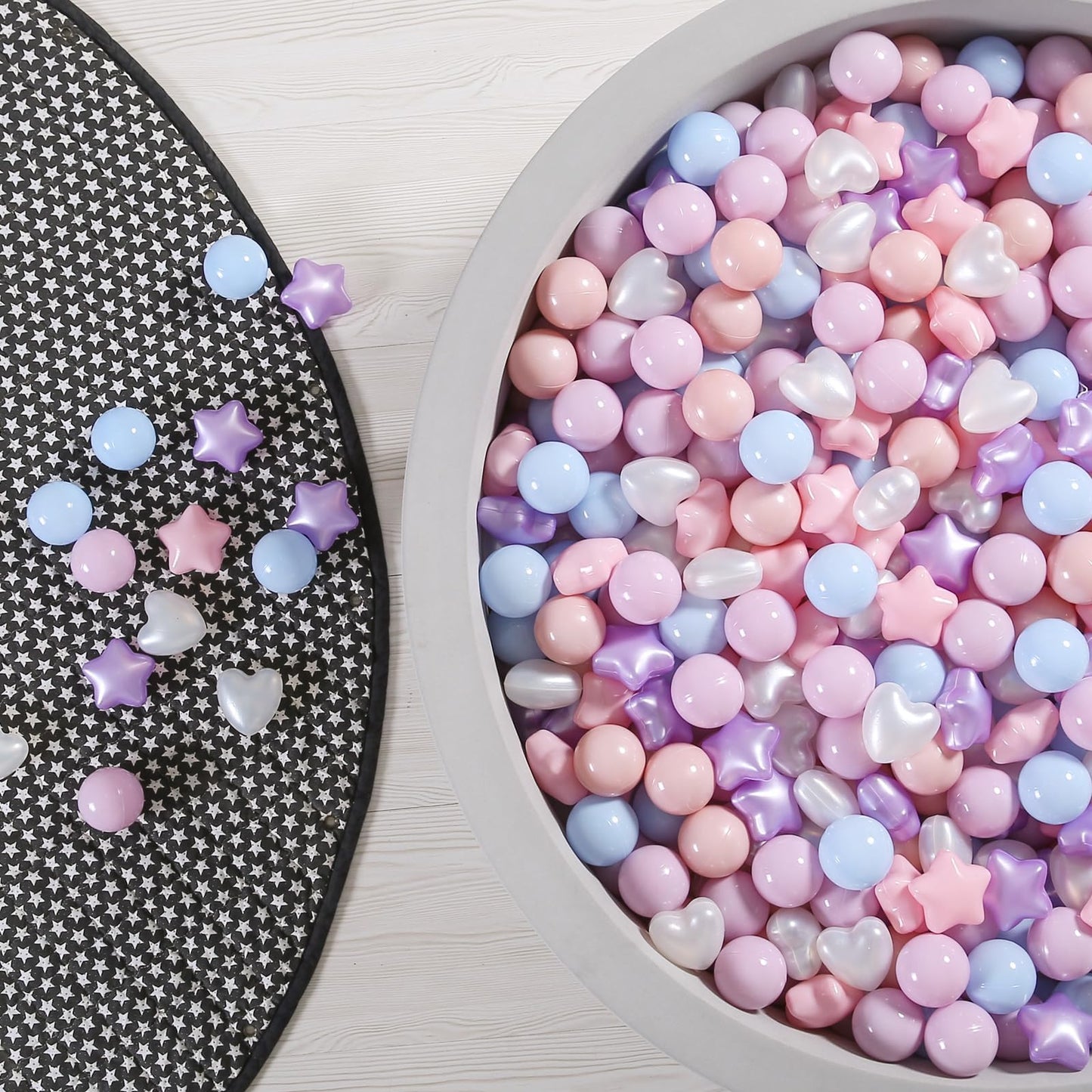 GOGOSO Ball Pit Balls – 200pcs Star & Heart Shapes in Pearl Pink Blue Purple