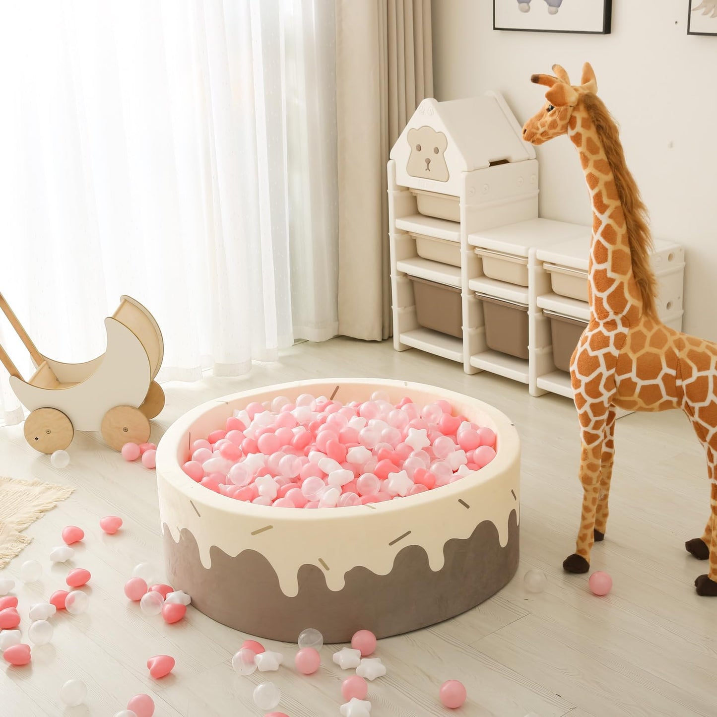 GOGOSO Ball Pit Balls - 100pcs Stars & Hearts Shapes (Pink, Light Pink, White, Clear) - 2.15in, Phthalate-free & BPA-free