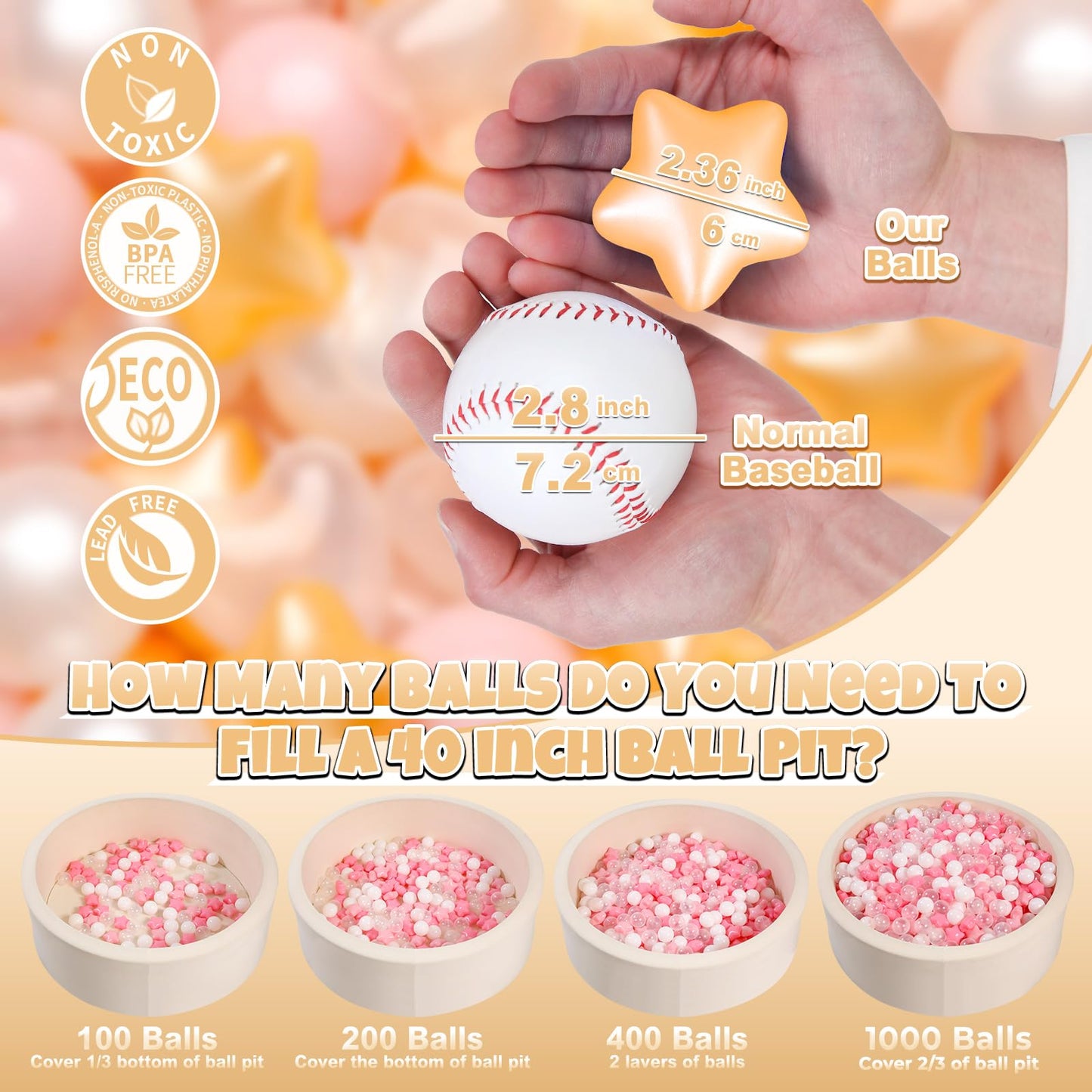GOGOSO Ball Pit Balls – 100pc Stars & Hearts (Pink / Gold / White / Clear)