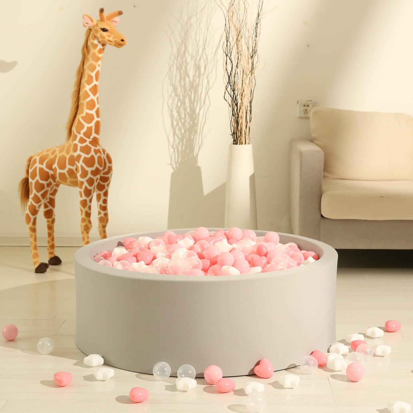 GOGOSO Ball Pit Balls - 100pcs Stars & Hearts Shapes (Pink, Light Pink, White, Clear) - 2.15in, Phthalate-free & BPA-free