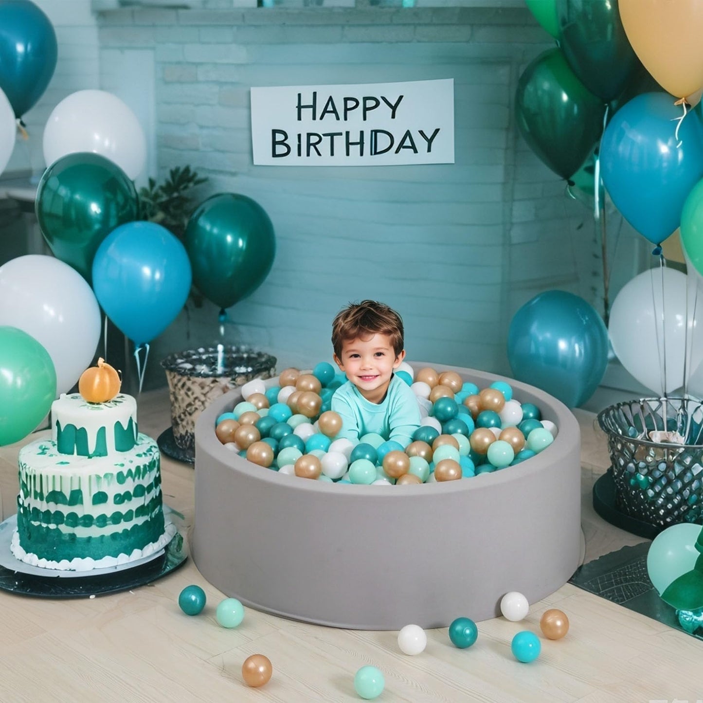 GOGOSO Ball Pit Balls – 100 Soft Pastel Play Balls (2.2-inch Diameter), BPA-Free, Non-Toxic – Green, White & Gold