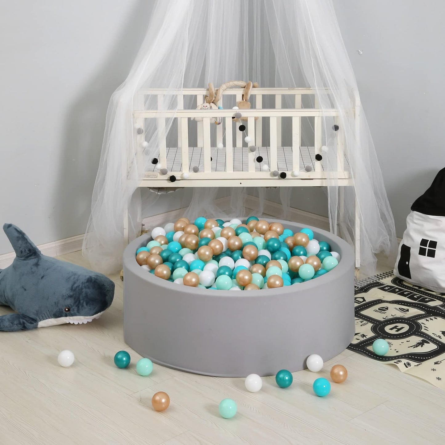 GOGOSO Ball Pit Balls – 100 Soft Pastel Play Balls (2.2-inch Diameter), BPA-Free, Non-Toxic – Green, White & Gold