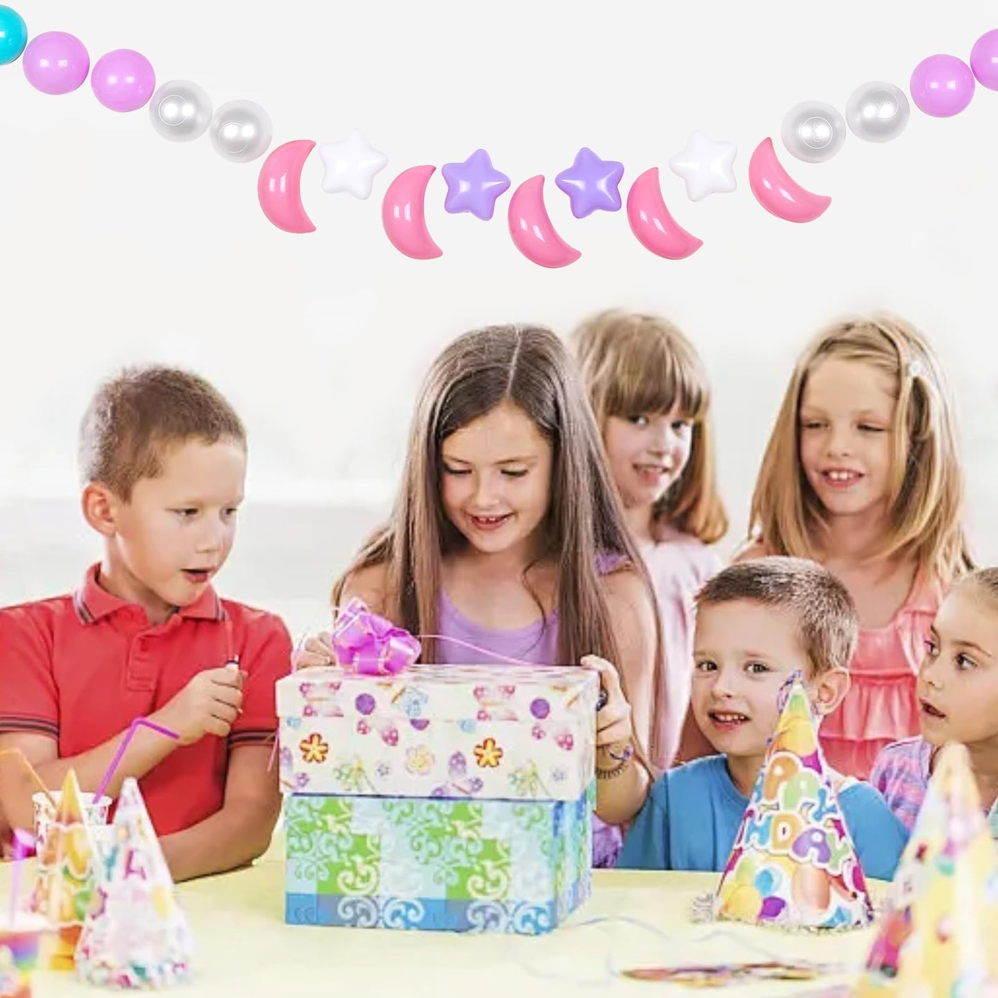 GOGOSO Ball Pit Balls – Stars & Moon Shapes, 100 PCS, Pink/Green/Purple/Pearl White