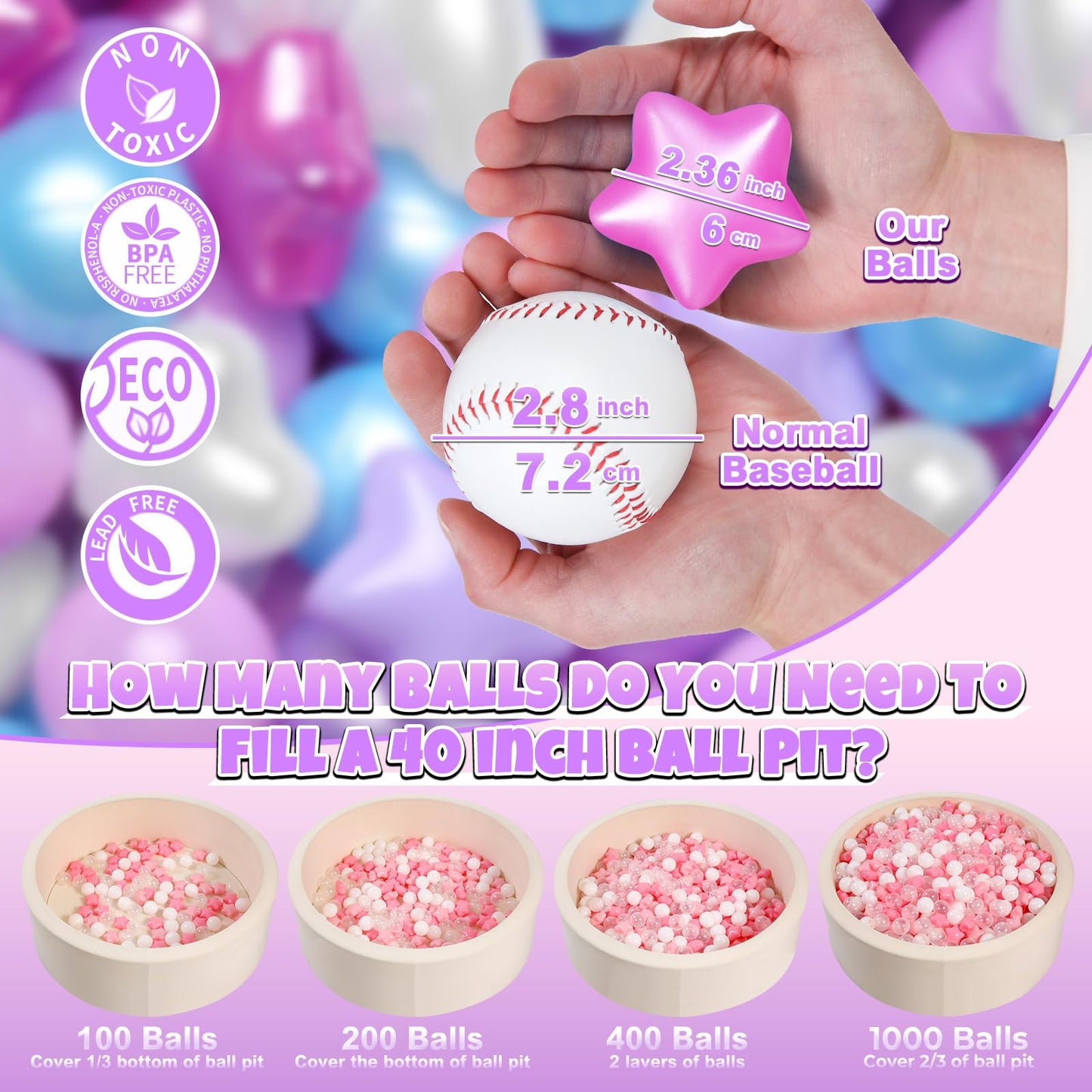 GOGOSO Ball Pit Balls 100pcs – Pastel Stars & Hearts for Toddlers
