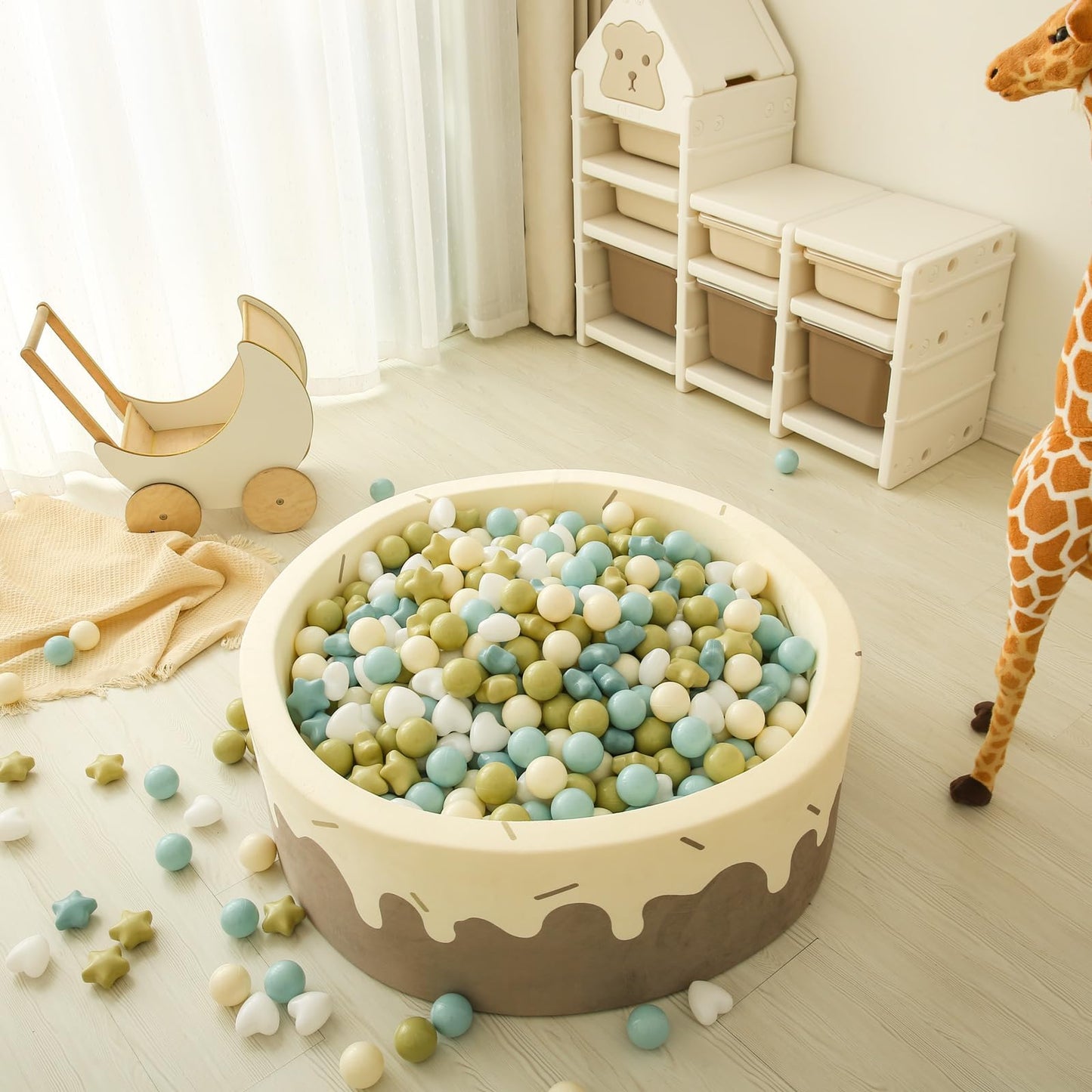 GOGOSO Ball Pit Balls – Stars & Hearts Shaped, 100pcs Pastel Creamy Blue/Green/White