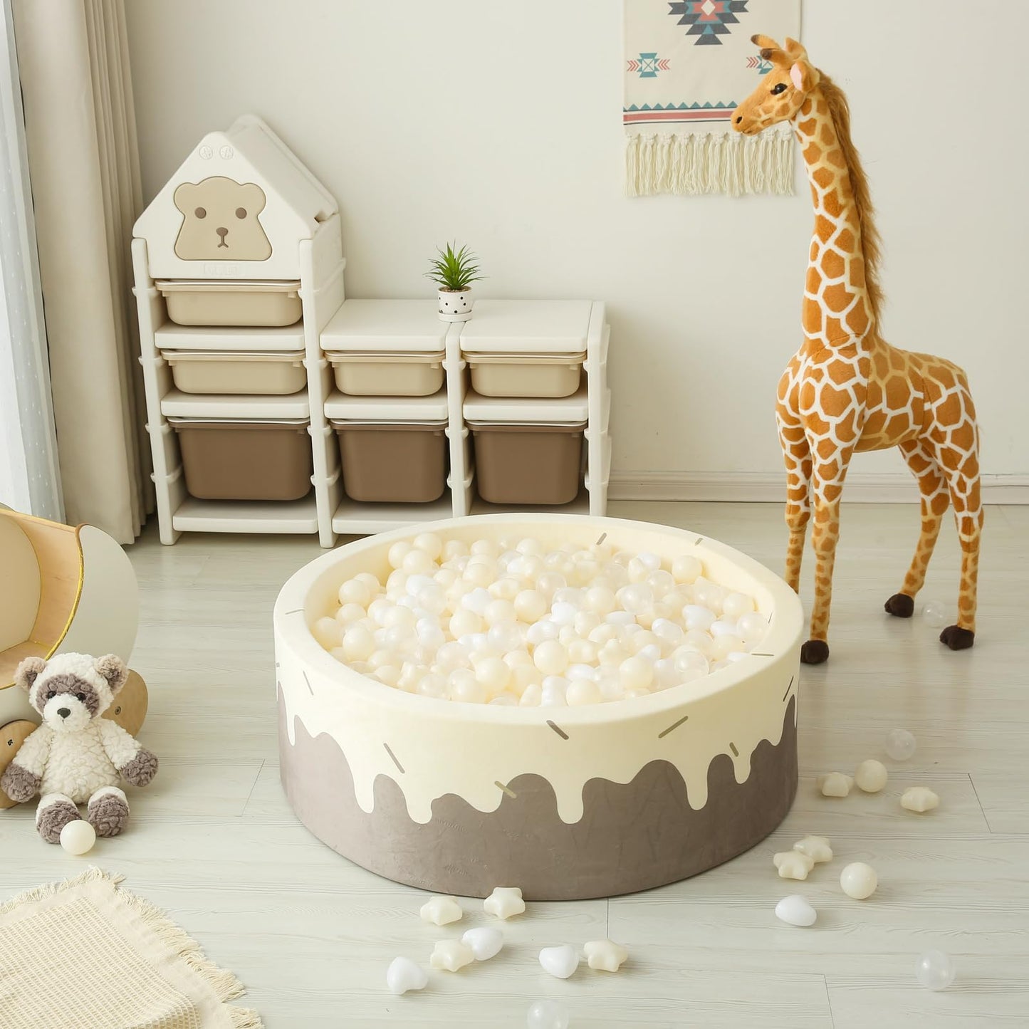 GOGOSO Ball Pit Balls - 200pcs Pastel Stars & Hearts (Beige/Clear/White) for Toddlers