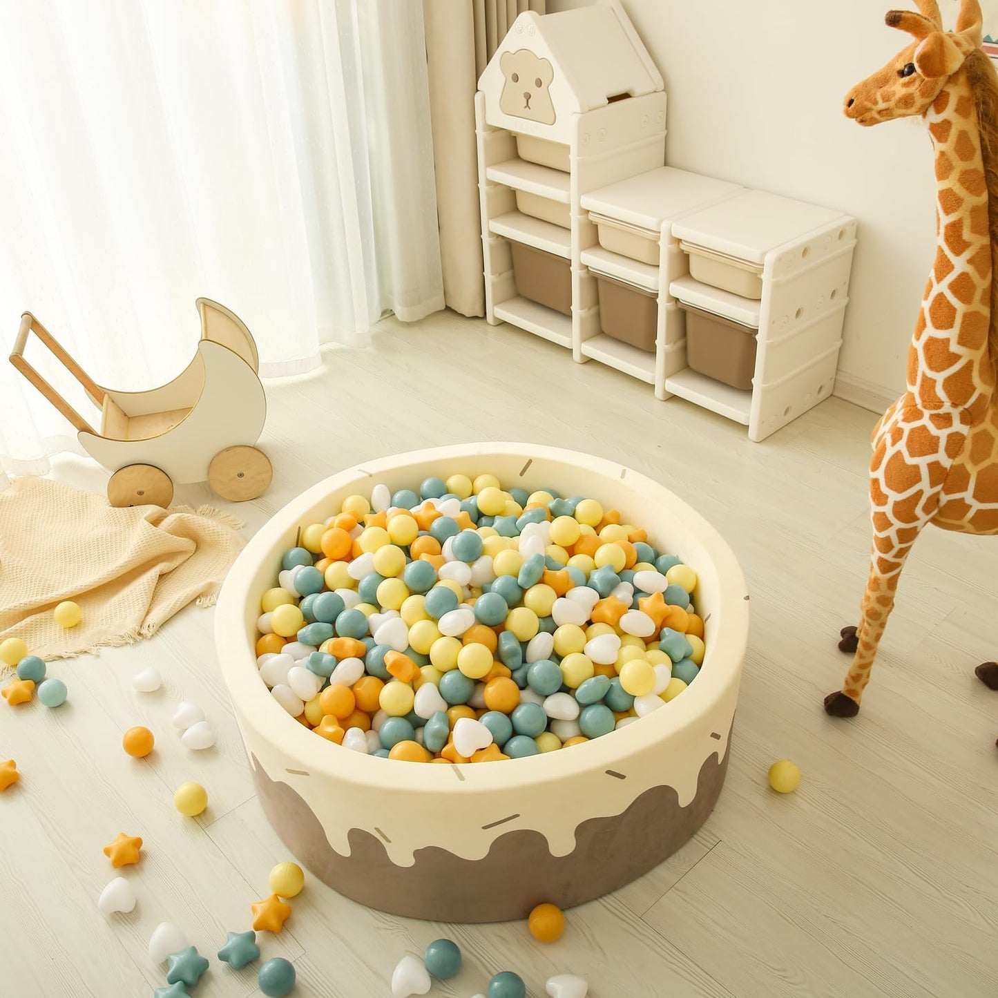 GOGOSO Ball Pit Balls – 200pcs Stars & Hearts, Pastel Yellow & Blue