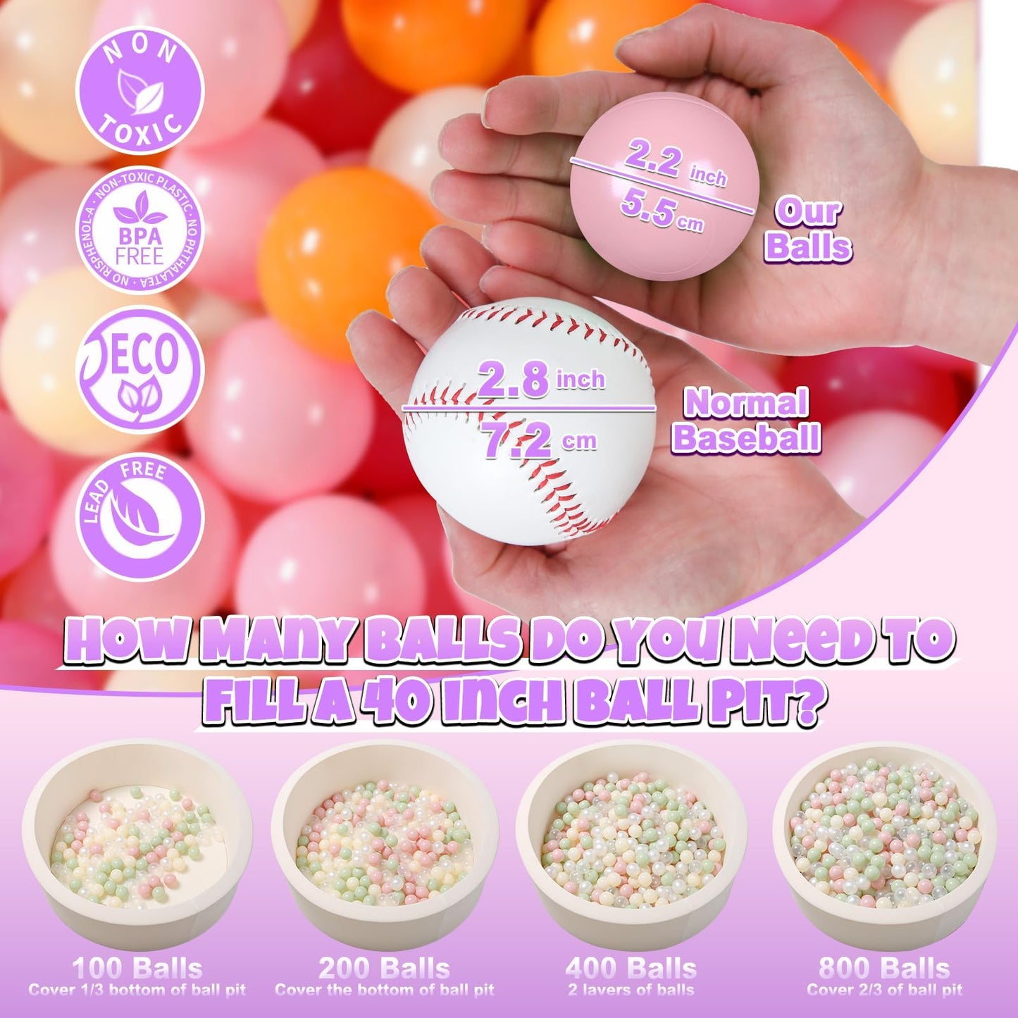GOGOSO Ball Pit Balls - 200 Pastel 2.2in Balls, Non-Toxic BPA-Free