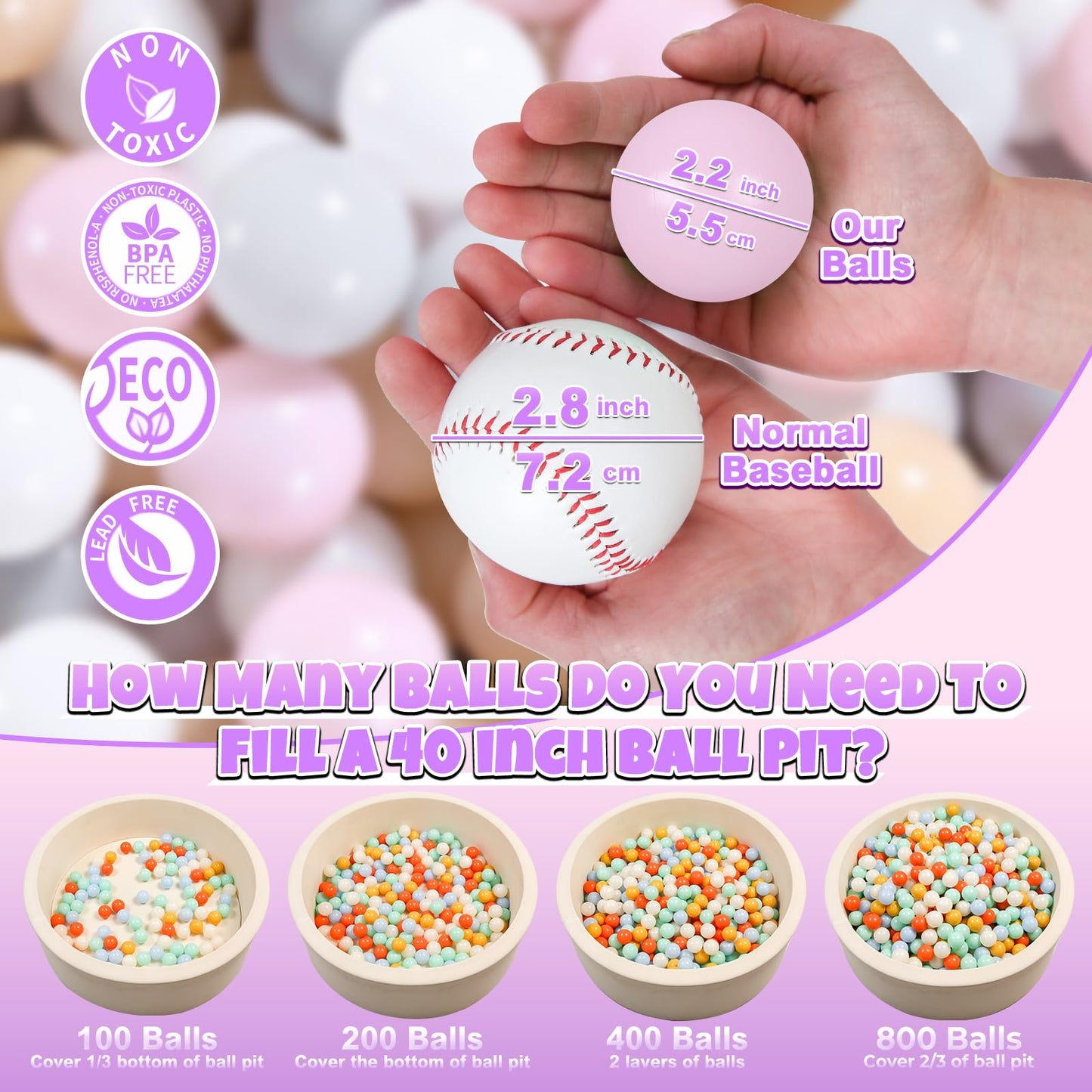 GOGOSO Ball Pit Balls – 100-Piece Pastel Set for Toddlers | Non-Toxic, BPA-Free