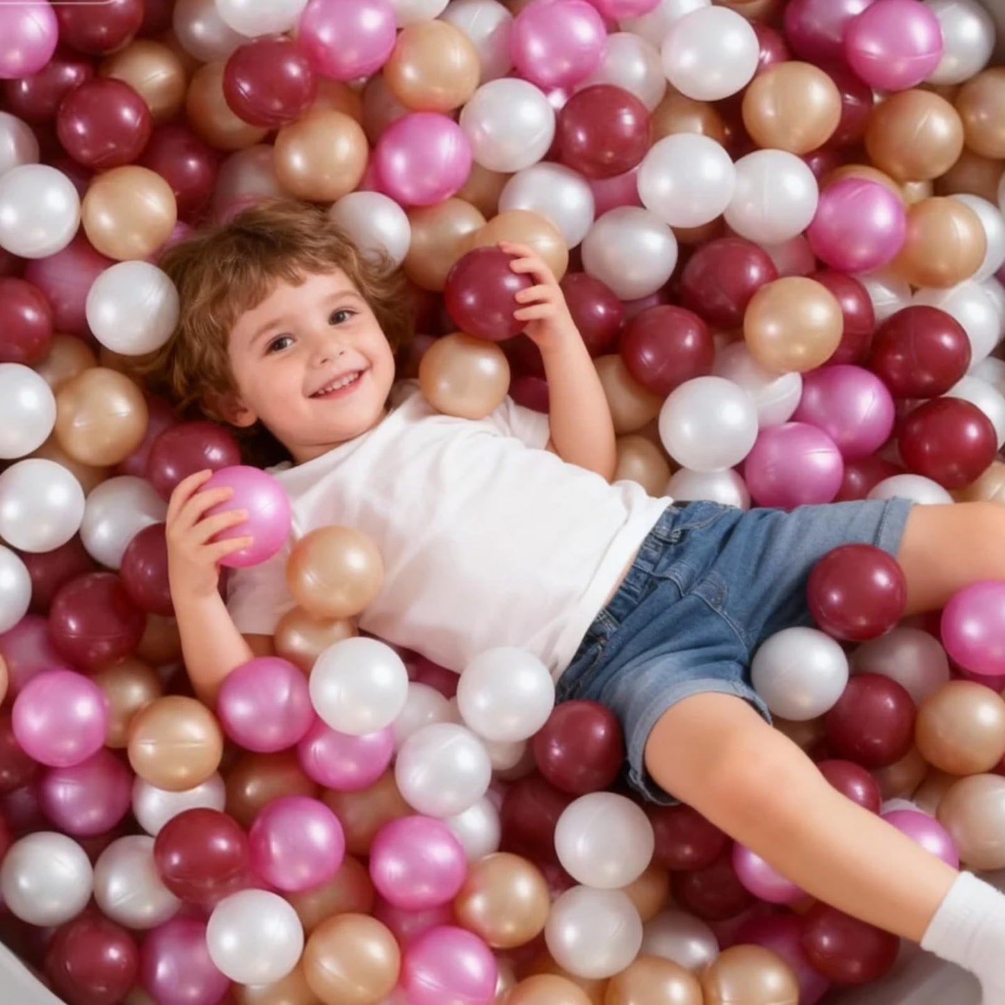 GOGOSO Ball Pit Balls – 100 Non-Toxic 2.2-Inch Toddler Play Balls (Dark Pink, Gold, White, Red)