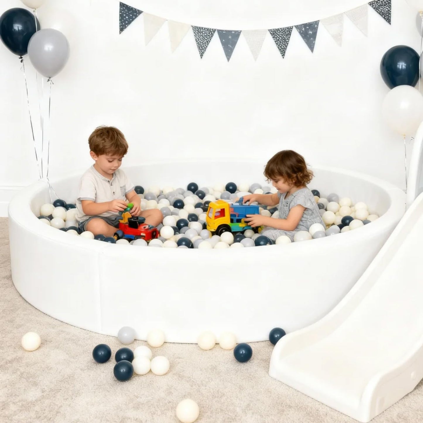 GOGOSO Ball Pit Balls – 100 Soft Pastel Play Balls, BPA-Free, Dark Green/Gray/White