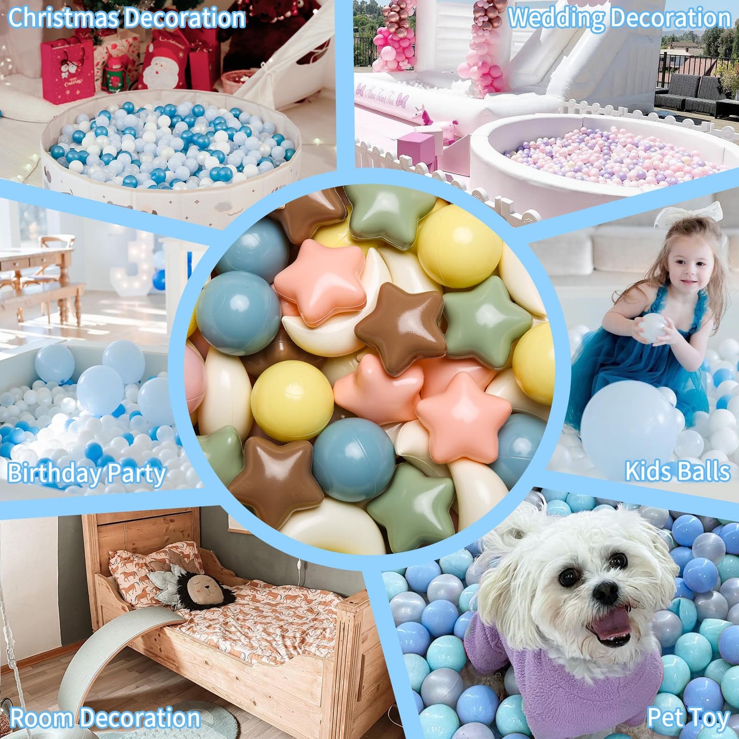 GOGOSO Ball Pit Balls – Stars & Moon Shapes, 100pcs (Pink/Blue/Coffee)