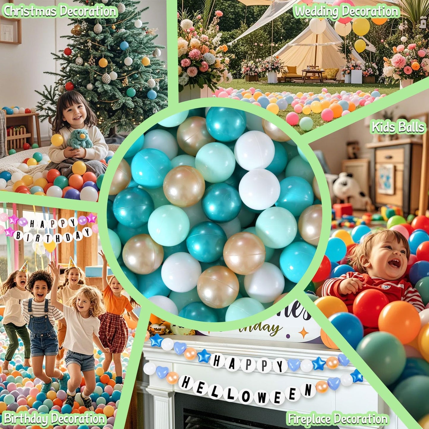 GOGOSO Ball Pit Balls – 100 Soft Pastel Play Balls (2.2-inch Diameter), BPA-Free, Non-Toxic – Green, White & Gold