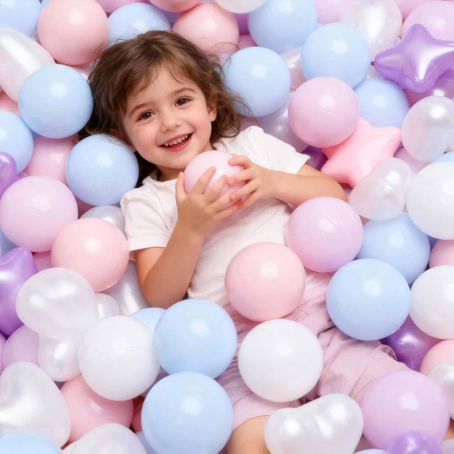 GOGOSO Ball Pit Balls – 200pcs Star & Heart Shapes in Pearl Pink Blue Purple