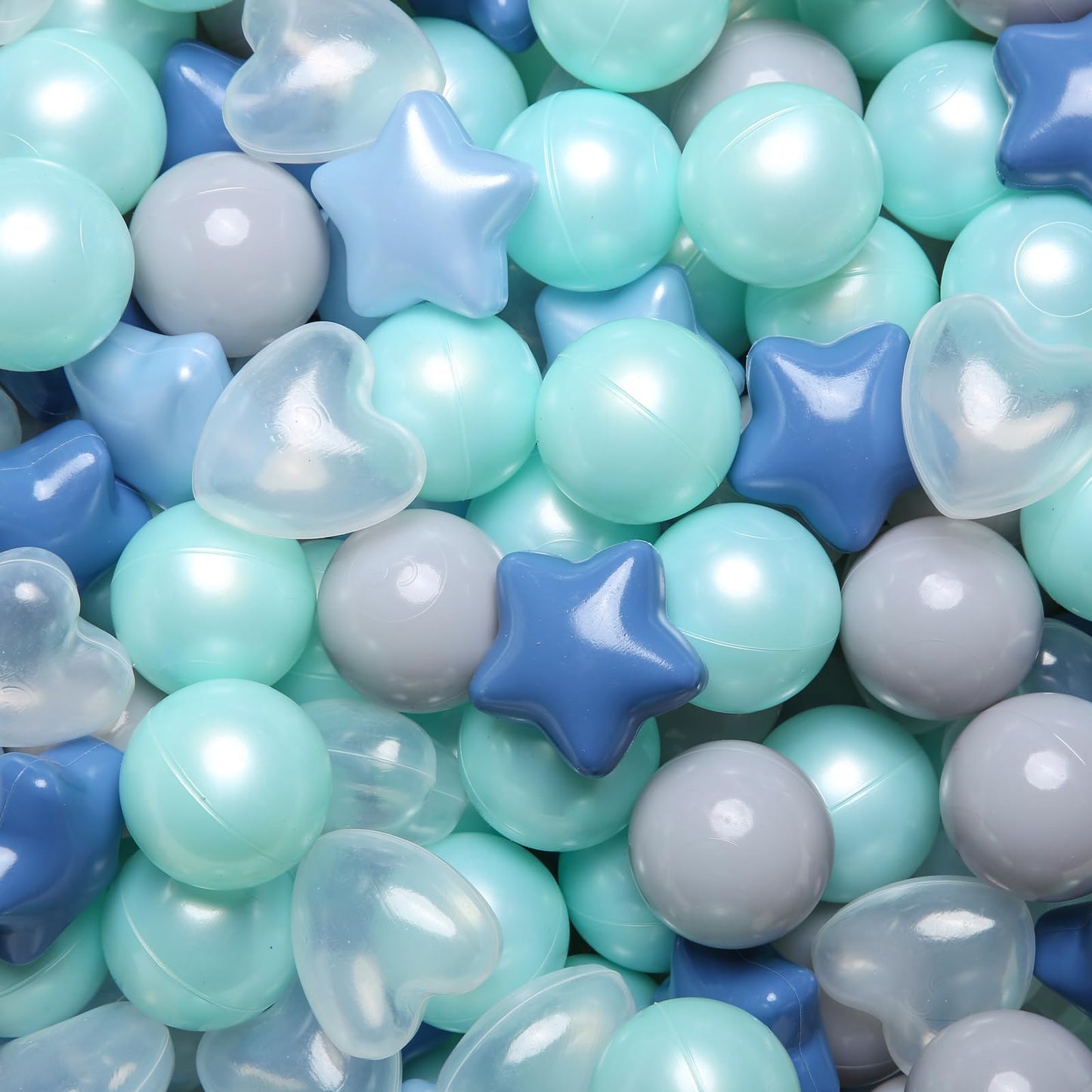 GOGOSO Ball Pit Balls – 200 Pcs Star & Heart Shaped Pastel Balls (Cream Blue & Pearl Blue)