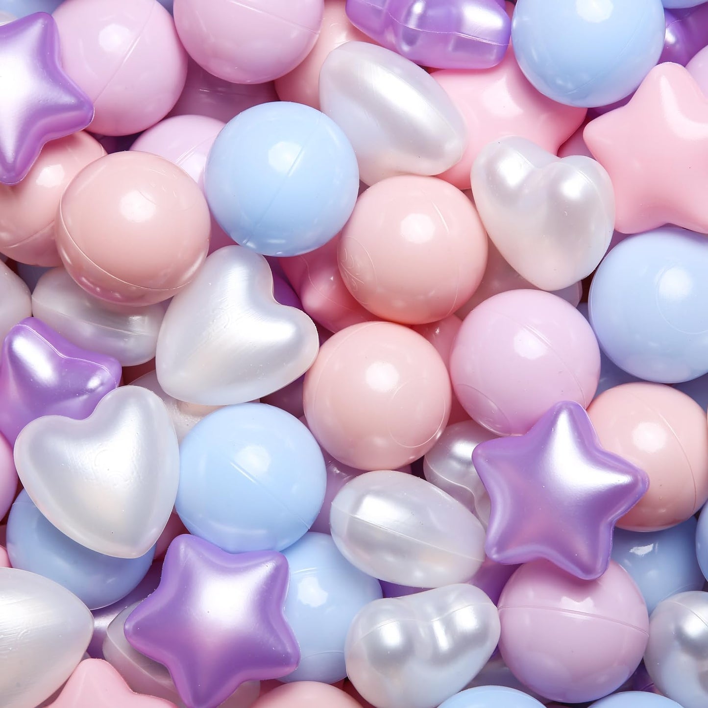 GOGOSO Ball Pit Balls – 200pcs Star & Heart Shapes in Pearl Pink Blue Purple