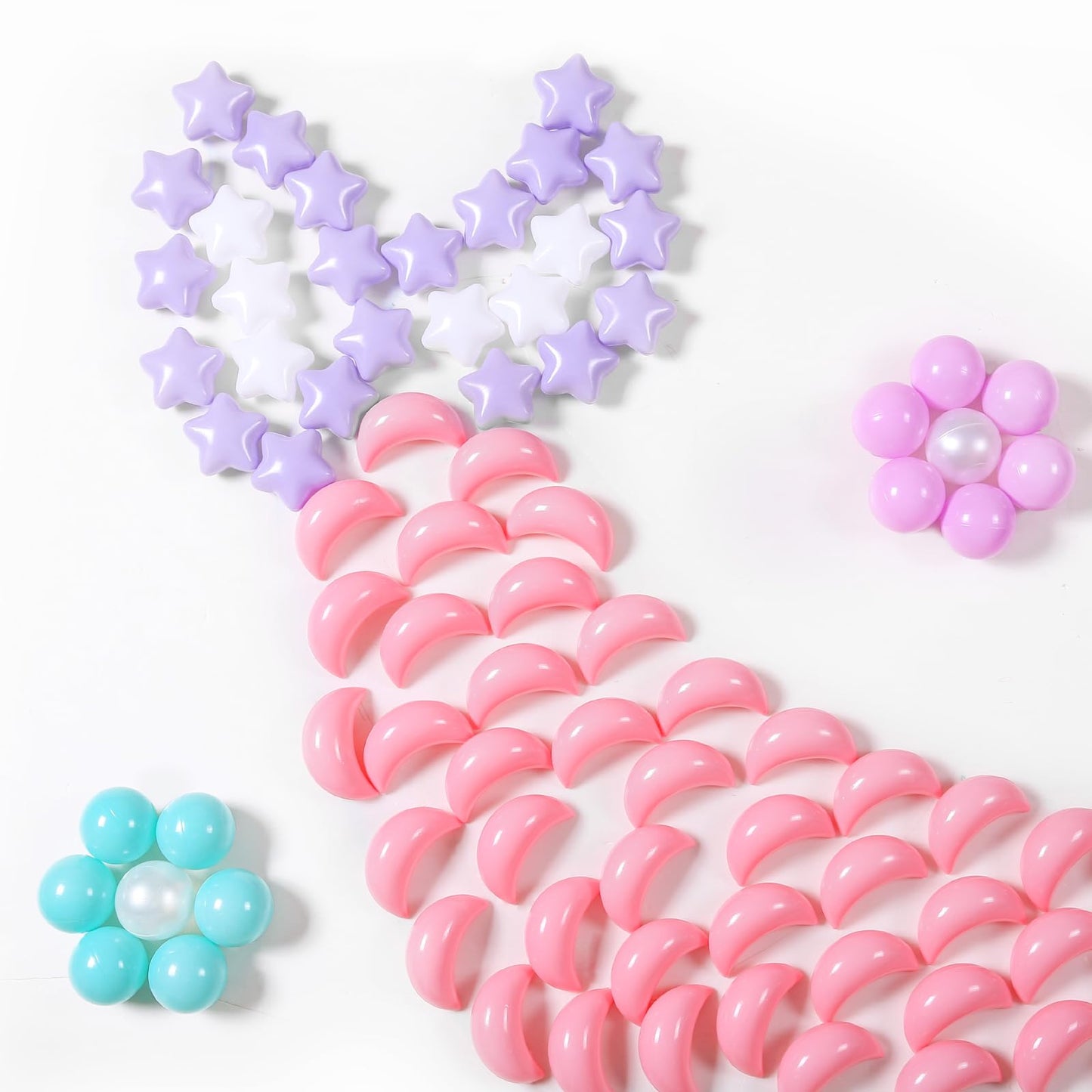 GOGOSO Ball Pit Balls – Stars & Moon Shapes, 100 PCS, Pink/Green/Purple/Pearl White