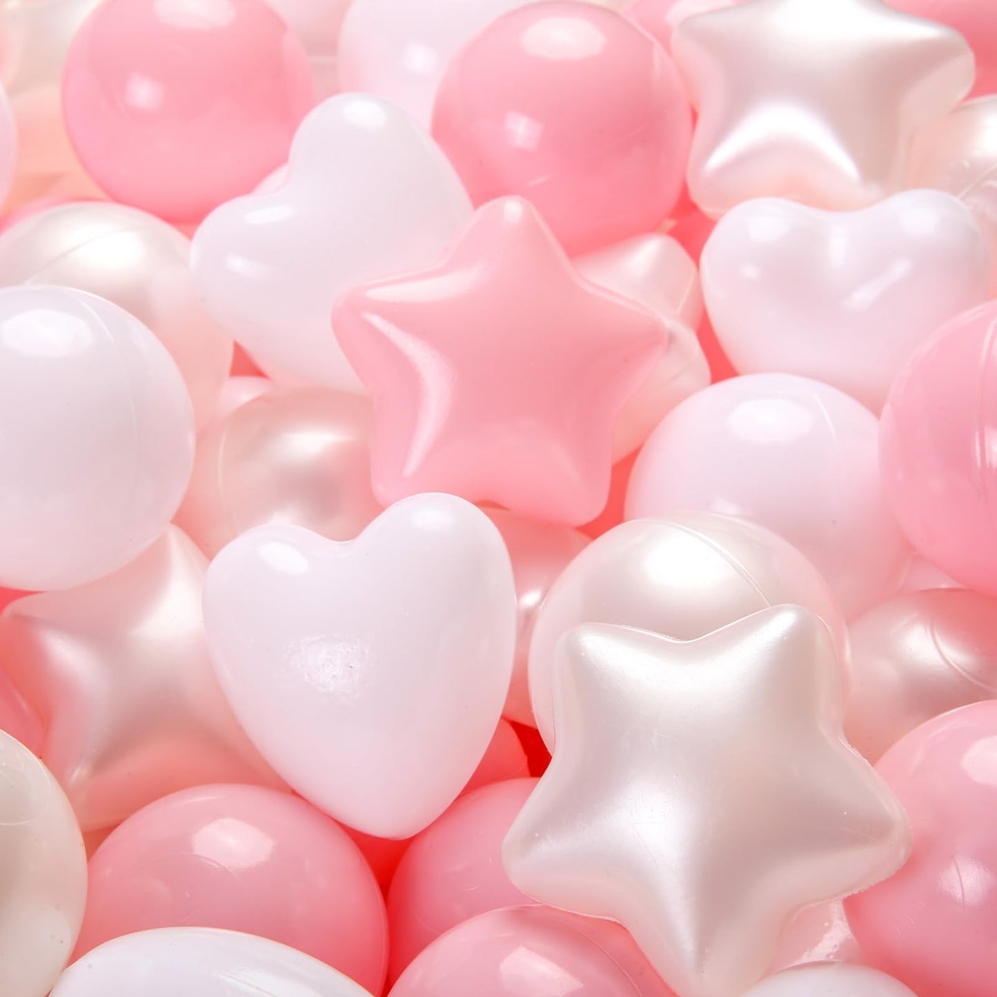 GOGOSO Ball Pit Balls – 200pcs Stars & Hearts Pastel Shapes (Pink, Pear, White)